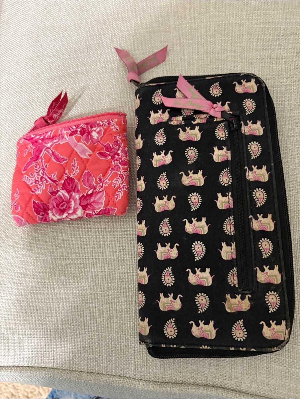 Black Elephant Print Zip Wallet with Pink Floral Coin Pouch
